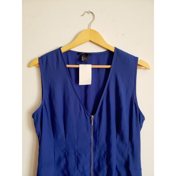 H&M Zip Front Skater Dress Blue Size 14 - Picture 2 of 8